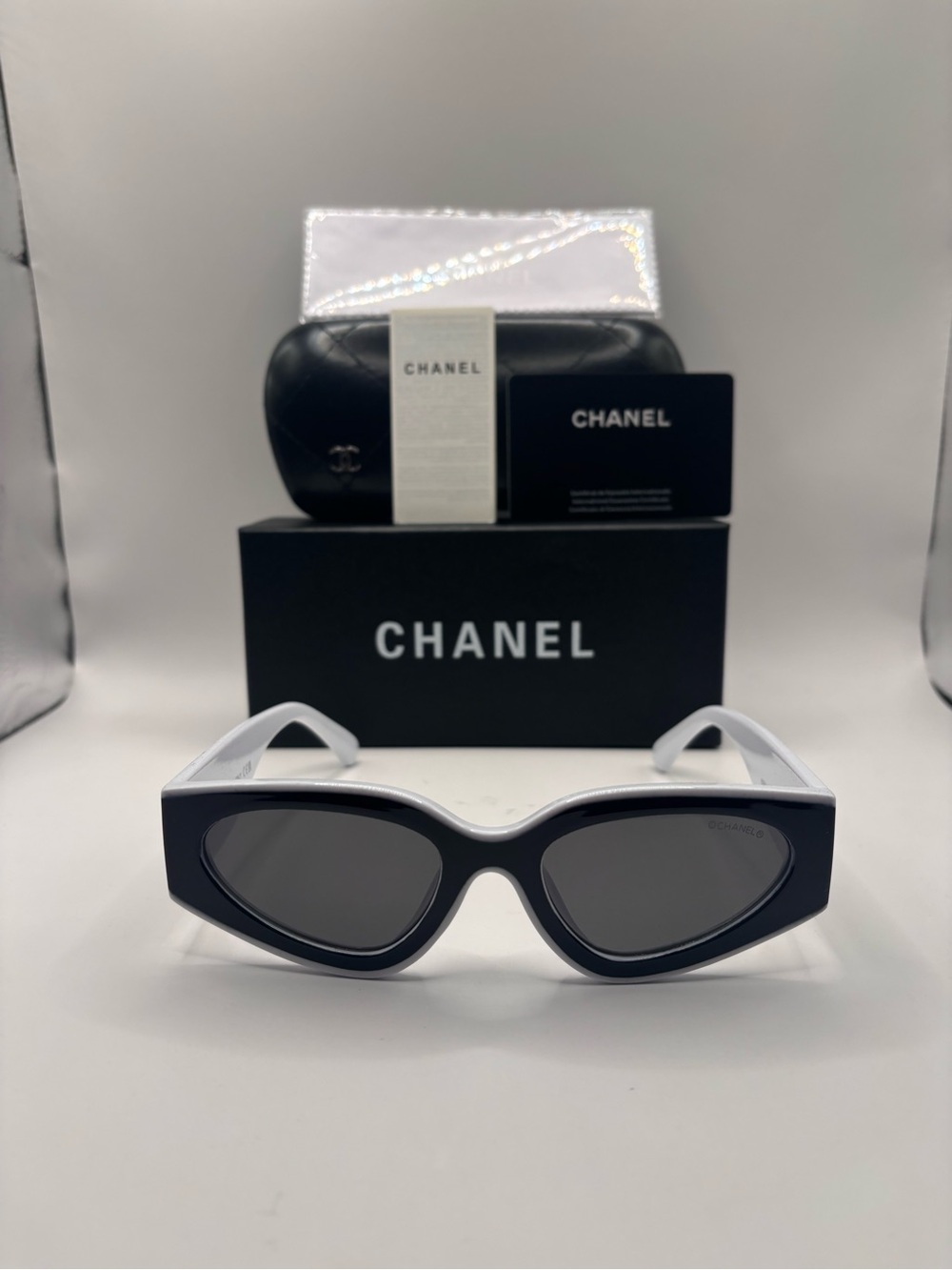 Chanel Black and White Cat-Eye Sunglasses